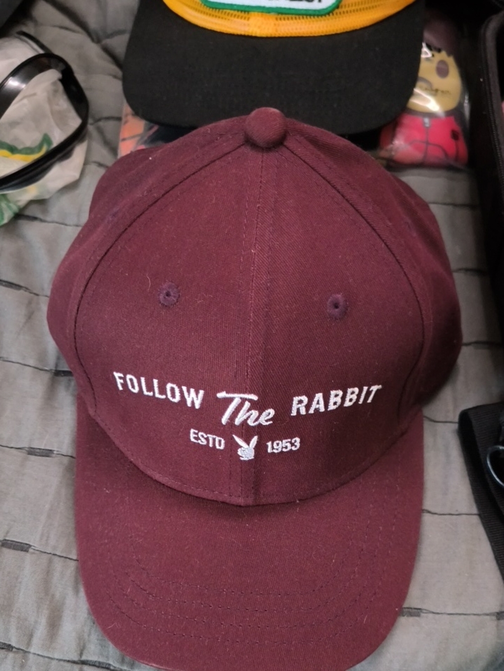PLAYBOY Maroon 'Follow The Rabbit' Embroidered Adjustable Cap